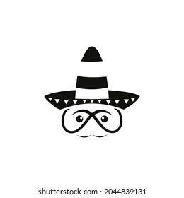 face logo and sombrero hat. hat and face silhouette. vector illustration for logo, icon or mascot