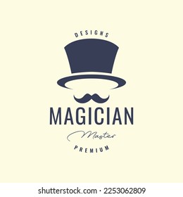 face long mustache long hat magician entertain hipster logo design vector icon illustration template