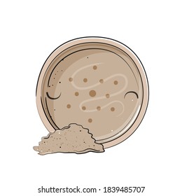 Enfrentar polvo suelto en estuche de plástico, producto cosmético. Ilustración vectorial.