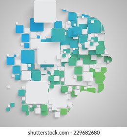 Face made by colorful squares, vector