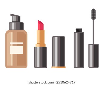 Rosto maquiar conjunto cosmético isolado. Ilustração em desenho gráfico plano vetorial