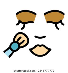 Face makeup brush icon outline vector. Make up. Cosmetic tool color flat