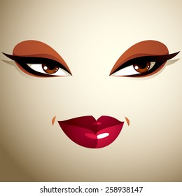 Face makeup, lips and eyes of an attractive passion woman.