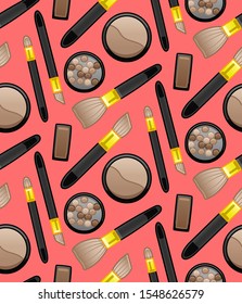 Face makeup seamless pattern on red background