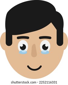 Face of a male character with tears in his eyes. Crying eyes. Excited face.