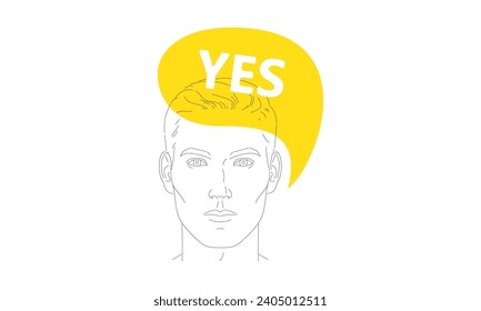 face male , man says yes, speech bubbles. Vector illustration isolated
