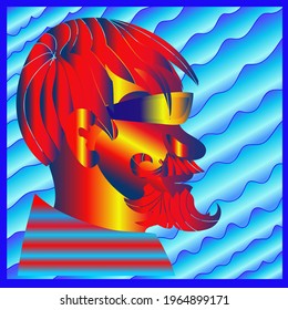 The face of a man with a beard against the waves. For icons and illustrations.