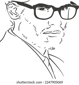 face of a man with a beard and glasses sketch