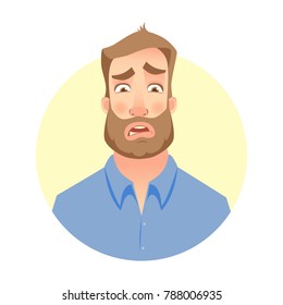 Face of man with beard. Men emotions.