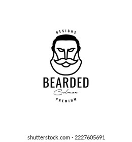 face man beard and mustache line hipster logo design 