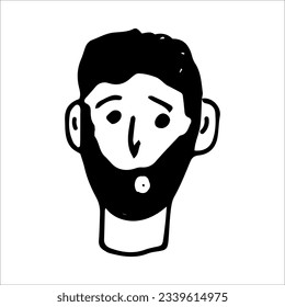 Face of man with beard surprised vector element on white background. Human body. Portrait. Salon. Character. Symbol for design.