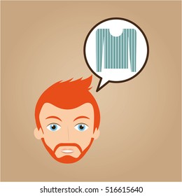 face man bearded clothes blue sweater hipster vector illustration eps 10