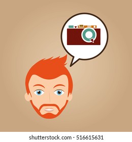 face man bearded hipster photographic cameravector illustration eps 10