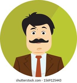 Face of a man with a black mustache.