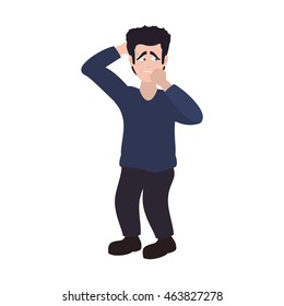 face man boy sad expression cartoon icon. Isolated and flat illustration. Vector graphic