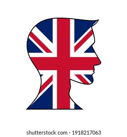 Mann mit britischer Flagge einzeln auf weißem Hintergrund, Aufkleber, Druck, Logo, Dekoration
