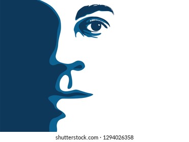 Face of a man close up in a contrasting graphic style, blue shadows