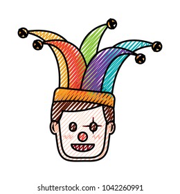 face man with clown mask and jester hat decoration