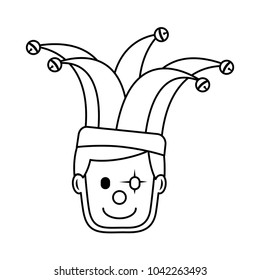face man with clown mask and jester hat decoration