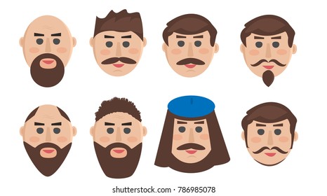 The face of a man with different hairstyles, a beard and a mustache. Details for animation
