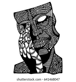 Face man doodle art. Coloring page for adult.