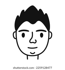 Cara del hombre al estilo de la línea de doodle. Retrato dibujado a mano de niño. Simple ilustración vectorial aislada.