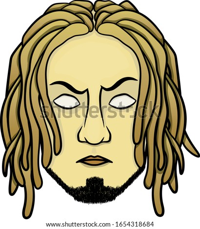 face of a man with dreadlocks with a beard and white eyes. severe emotion. illustration isolated on white background