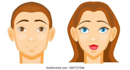 The face of a man and a female in front view. Avatar for social network and communication or for web design. Vector illustration.