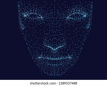 The face of a man in front of points. Man's face on a dark blue background. Vector illustration.