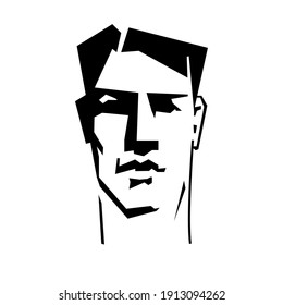 The face of a man. Graphics. Poster. Black and white.