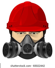 Face Of A Man In A Helmet And Respirator