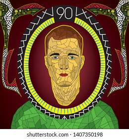 face of a man in the image of a stained glass window