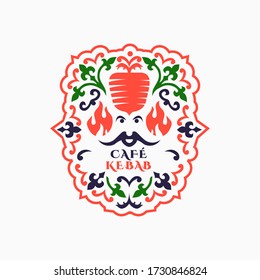 Gesicht des Menschen mit Schnurrbart. Logo für Kebab Café oder Restaurant.