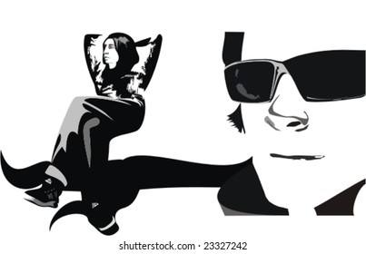 The face of the man on which glasses and the girl