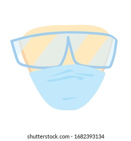 Face man in protective hazmat suit isolated on white background icon. Face in Protective Suit or Clothing icon. (novel corona virus disease 2019)from Wuhan with hospital background. Pandemic infectiou