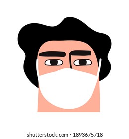Face of man with protective mask. 
Vector icon illustration on white background.