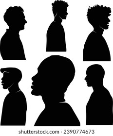 Cara del hombre, silueta de la cabeza de los hombres, rostro del hombre en perfil, aislado de fondo blanco.  divergencia de edad y juventud.