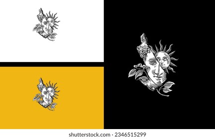 diseño de contorno de vector de rostro y sol