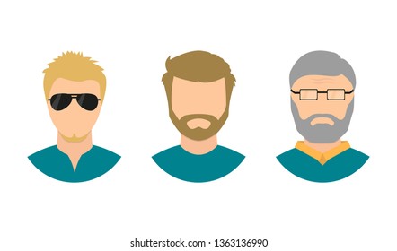 face man at three ages: young, adult, old