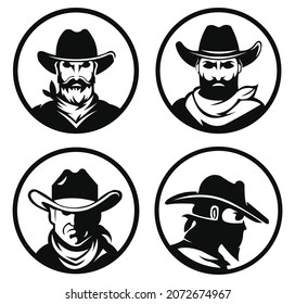 the face of a man wearing a cowboy hat,man with hat vector illustration