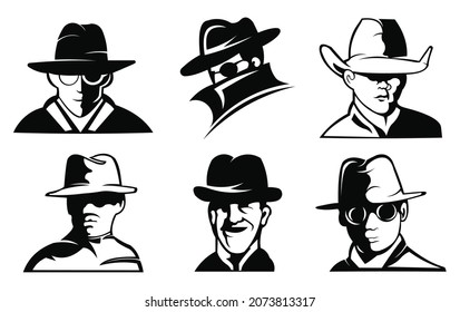 the face of a man wearing a cowboy hat,man with hat vector illustration