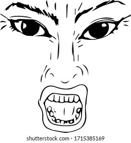 The face of a man who screams and gets angry. Human emotions, anger and irritation, rage.
