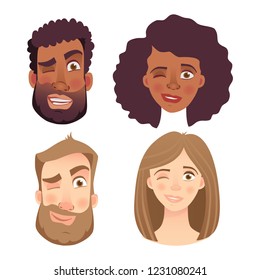 Face of man and woman. Emotions of woman face. Facial expression men vector illustration