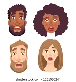 Face of man and woman. Emotions of woman face. Facial expression men vector illustration