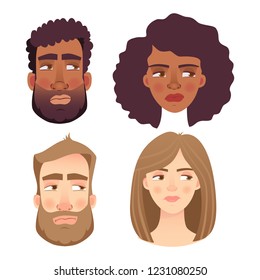 Face of man and woman. Emotions of woman face. Facial expression men vector illustration