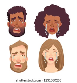 Face of man and woman. Emotions of woman face. Facial expression men vector illustration