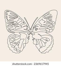 The face of a man and a woman on the wings of a butterfly one line Minimalist. Vector illustration. Continuous one line drawing.