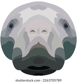 The face of a manatee. An illustration of the muzzle of a manatee is depicted. Bright portrait on a white background. Vector graphics. animal logo. svg