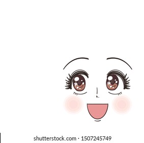 The face of a manga-style girl happily turns to the upper left