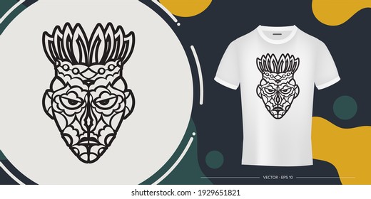 Face from Maori Patterns. Tiki mask. Good for prints, t-shirts, phone cases, and tattoos. Vector 